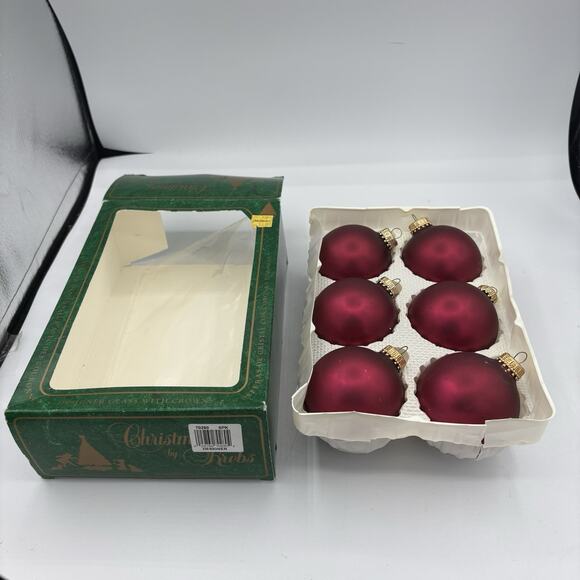 Krebs Christmas Ornaments 6‎ Count Pack Matte Red 2.5" USA Designer Vintage F2 - Picture 1 of 7